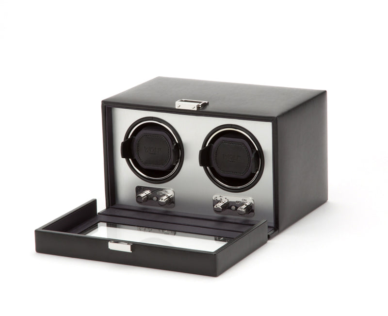WOLF Brushed Metal Double Watch Winder with Cover