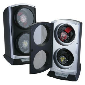 Diplomat Economy Double Watch Winder Tower - Silver / Black