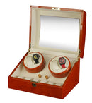 Diplomat Estate Burlwood Quad Watch Winder with Cream Leather Interior