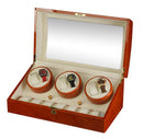 Diplomat Estate Burlwood Six Watch Winder with Cream Leather Interior