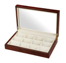 Diplomat See Through Burl Wood Finish Twelve Pocket Watch Case with Cream Suede Interior