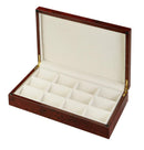 Diplomat Burl Wood Finish Twelve Pocket Watch Case with Cream Suede Interior