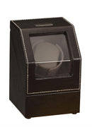 Diplomat Black Leather Single Watch Winder with Gray Microfiber Suede Interior - Battery/AC Powered