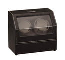 Diplomat Black Leather Double Watch Winder with Gray Microfiber Suede Interior - Battery/AC Powered