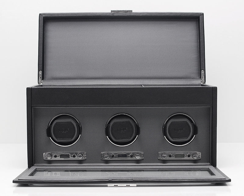 WOLF Viceroy Triple Watch Winder with Cover, Storage and Travel Case
