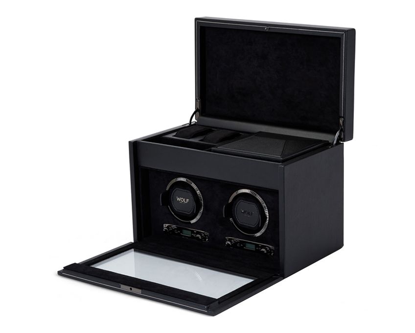 WOLF British Racing Double Watch Winder with Storage Black