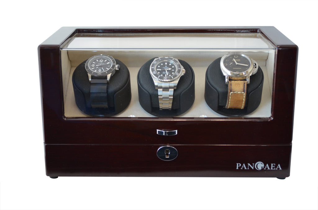 Pangaea T330 Triple Automatic Watch Winder Mahogany Watch Winder Station