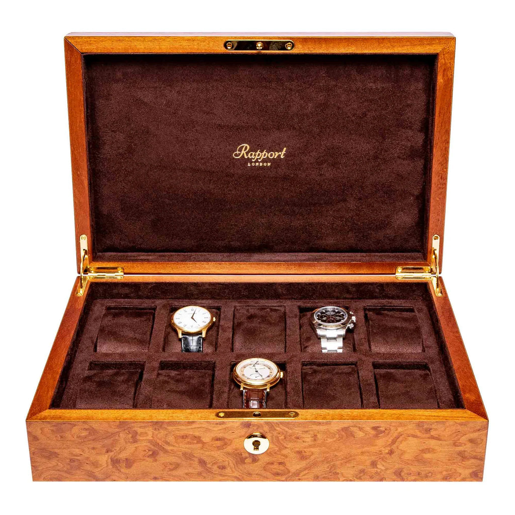 Rapport Heritage Ten 10 Watch Box Burr Walnut Watch Winder Station