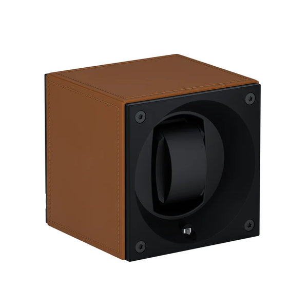Swiss Kubik Single Watch Winder - Cognac Leather