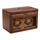 WOLF Brogue Double Watch Winder with Storage - Burnished Brown