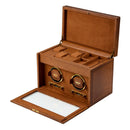 WOLF Brogue Double Watch Winder with Storage - Burnished Brown