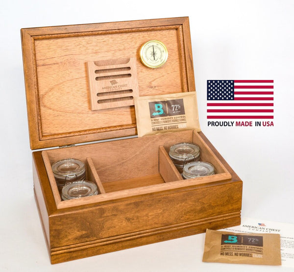 #C75W WoodTop 75 CannBisDor; Large English Walnut Finish Cannabis Humidor (Made in USA)