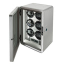 Rapport Neo Six Watch Winder in Silver - front view with illuminated six-watch interior