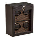 WOLF Earth 4 Piece Watch Winder in Coffee - three-quarter closed view