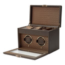 WOLF Earth Double Watch Winder in Coffee - open view with watch storage and accessory tray