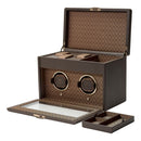 WOLF Earth Double Watch Winder in Coffee - open view with removable accessory tray