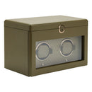 WOLF Earth Double Watch Winder in Olive - three-quarter closed view
