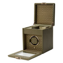 WOLF Earth Single Watch Winder in Olive - open with watch storage