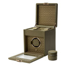 WOLF Earth Single Watch Winder in Olive - open with removable zip case