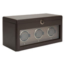 WOLF Earth Triple Watch Winder in Coffee - three-quarter closed view
