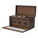WOLF Earth Triple Watch Winder in Coffee - open view with watch storage and accessory tray