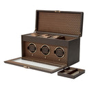 WOLF Earth Triple Watch Winder in Coffee - open view with removable accessory tray