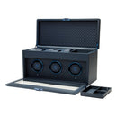 WOLF Earth Triple Watch Winder in Midnight Blue - open view with removable accessory tray