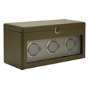 WOLF Earth Triple Watch Winder in Olive - three-quarter closed view