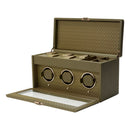 WOLF Earth Triple Watch Winder in Olive - open view with watch storage and accessory tray