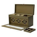 WOLF Earth Triple Watch Winder in Olive - open view with removable accessory tray