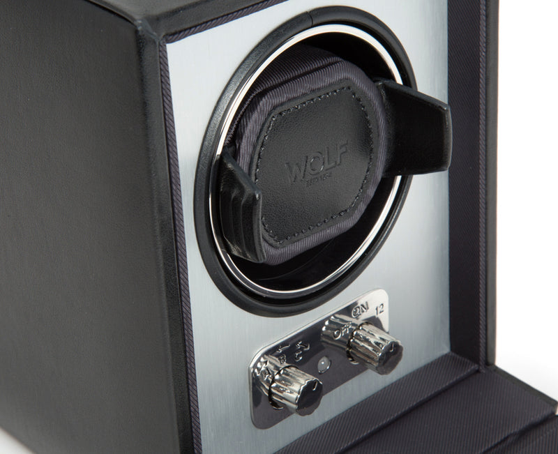 WOLF Brushed Metal Single Watch Winder with Cover