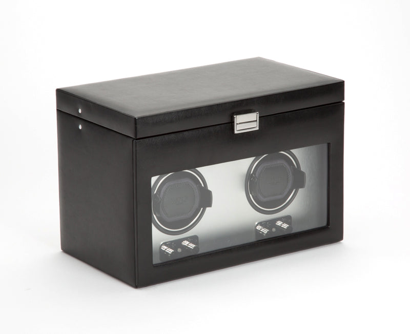 WOLF Brushed Metal Double Watch Winder with Cover and Storage