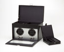 WOLF Brushed Metal Double Watch Winder with Cover and Storage