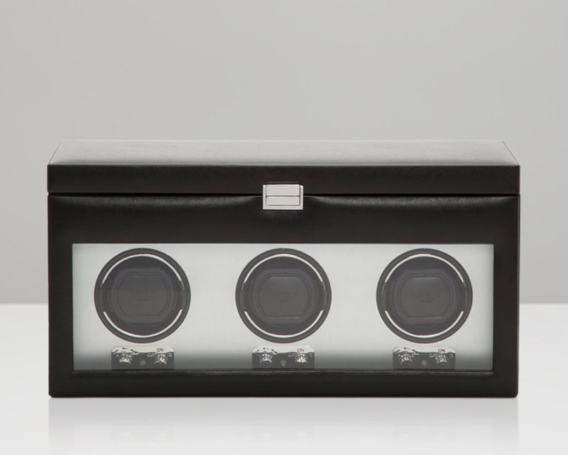WOLF Brushed Metal Triple Watch Winder with Cover and Storage