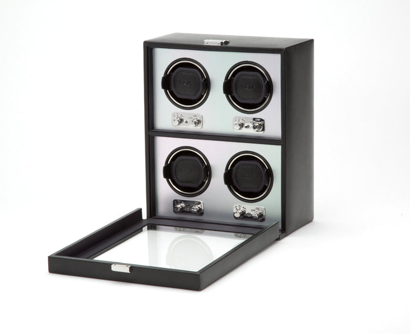 WOLF Brushed Metal 4 Piece Quad Watch Winder with Cover
