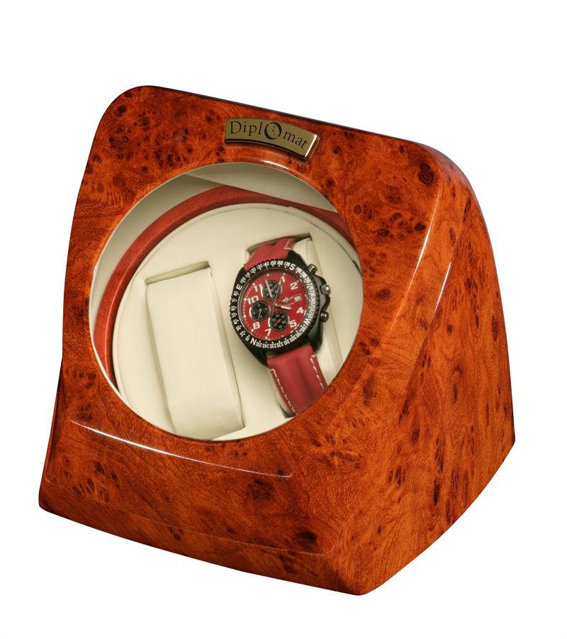 Diplomat Automatic Burlwood Dual Watch Winder with Cream Leather Interior
