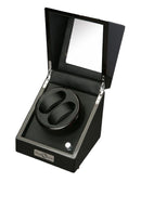Diplomat Ebony Wood Dual Watch Winder with Black Leather Interior