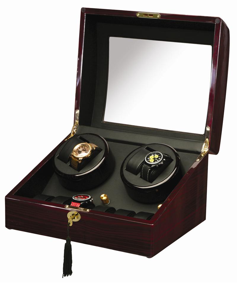 Diplomat Gothica Ebony Wood Quad Watch Winder with Black Leather Interior