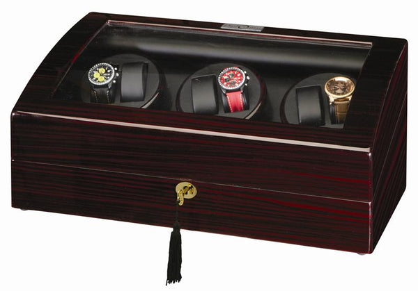 Diplomat Gothica Ebony Wood Six Watch Winder with Black Leather Interior