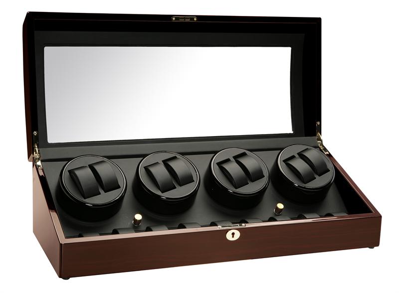 Diplomat Gothica Ebony Wood Eight Watch Winder with Black Leather Interior
