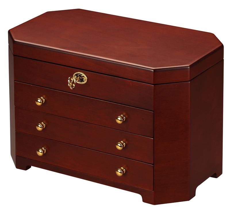 Diplomat Cherry Wood Jewelry Chest With 3 Drawers and Locking Lid