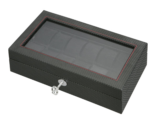Carbon Fiber Watch Box with Viewing Window and Lock & Key (12 Watches)