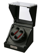 Diplomat Black Wood Dual Watch Winder with Carbon Fiber Interior