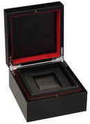 Diplomat Black Piano Finish Single Watch Case with Black Leatherette Interior and Red Accents