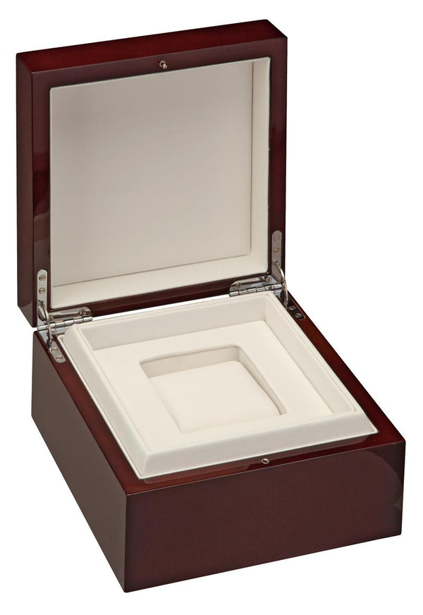 Diplomat Cherry Wood Piano Finish Single Watch Case with White Leatherette Interior