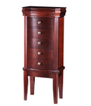 Diplomat Cherry Wood Finish Jewelry Armoire Charging Station with 5 Drawers and 2 Side Doors