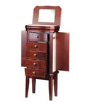Diplomat Cherry Wood Finish Jewelry Armoire Charging Station with 5 Drawers and 2 Side Doors