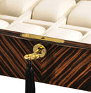 Volta Ebony Wood 10 Watch Case with Gold Accents (Cream Leather Interior)