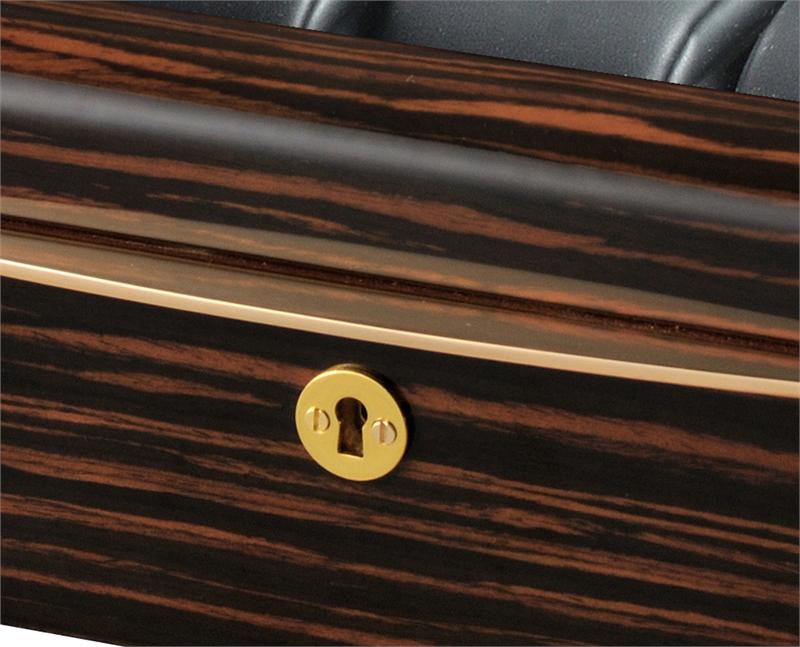 Volta Ebony Wood 8 Watch Case with Gold Accents and See Through Top (Black Leather Interior)