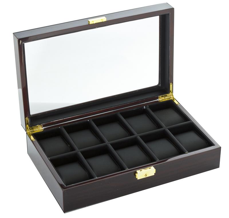 Diplomat Ten Watch Case With Black Leatherette Interior and Locking Lid